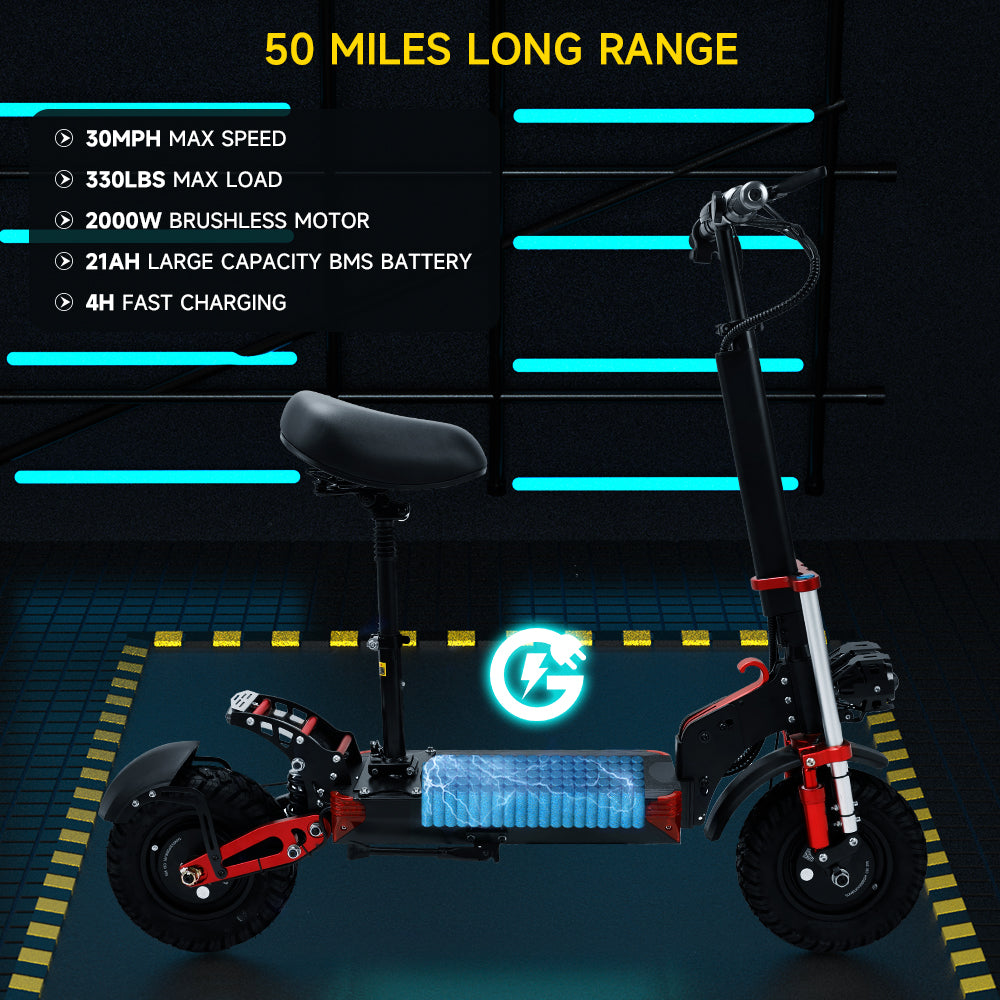 2000W 21Ah Off-Road Alloy Electric Scooter large display screen