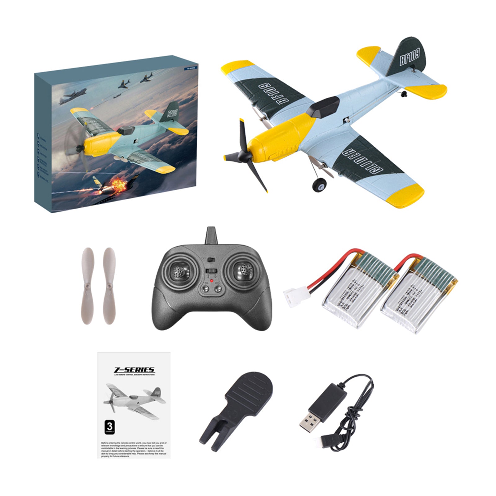 RC Airplane BF-109 Warbird – 3 Channel Remote Control Plane with 2.4GHz, 6-Axis Gyro & 2 Batteries