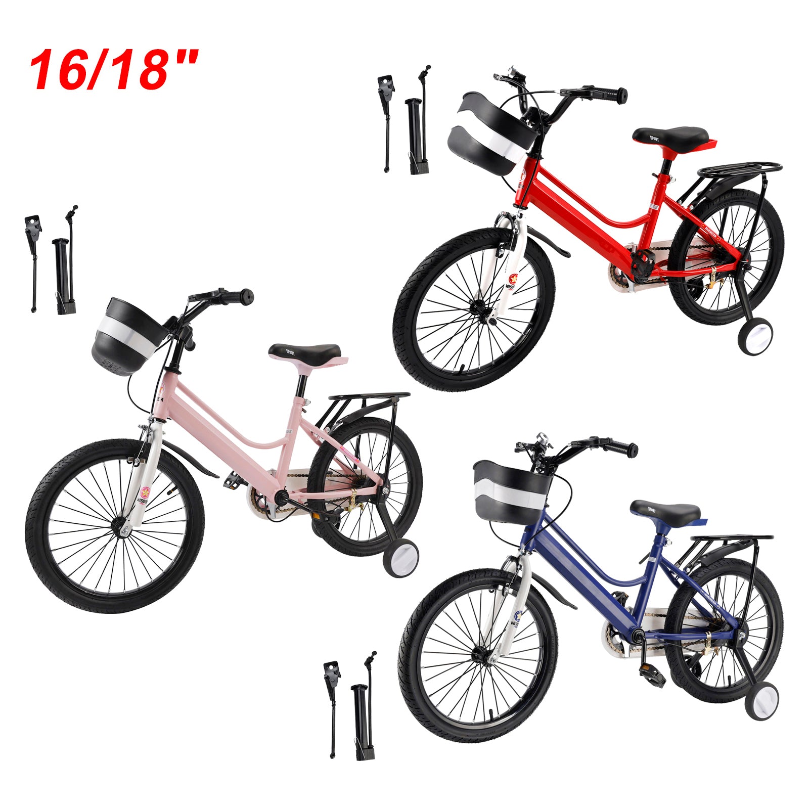 16"/18" Kids Bike for Boys and Girls with auxiliary wheels & Rack & Basket