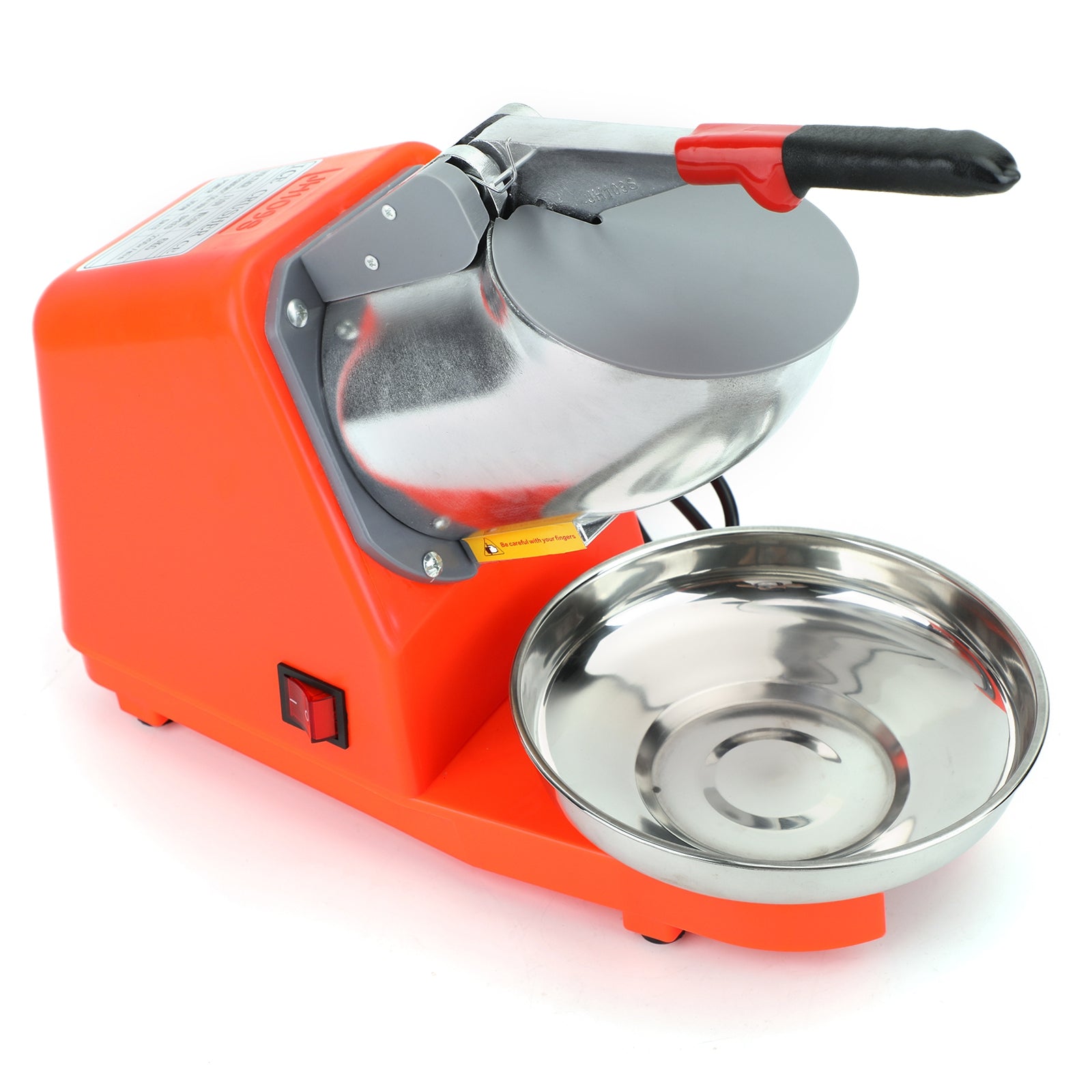 Summer Essential Orange 300W Electric Ice Crusher Machine,Shaver Snow Cone Maker,Dual Blades Aluminium Cover, Kitchen Utensils for Home Commercial Use