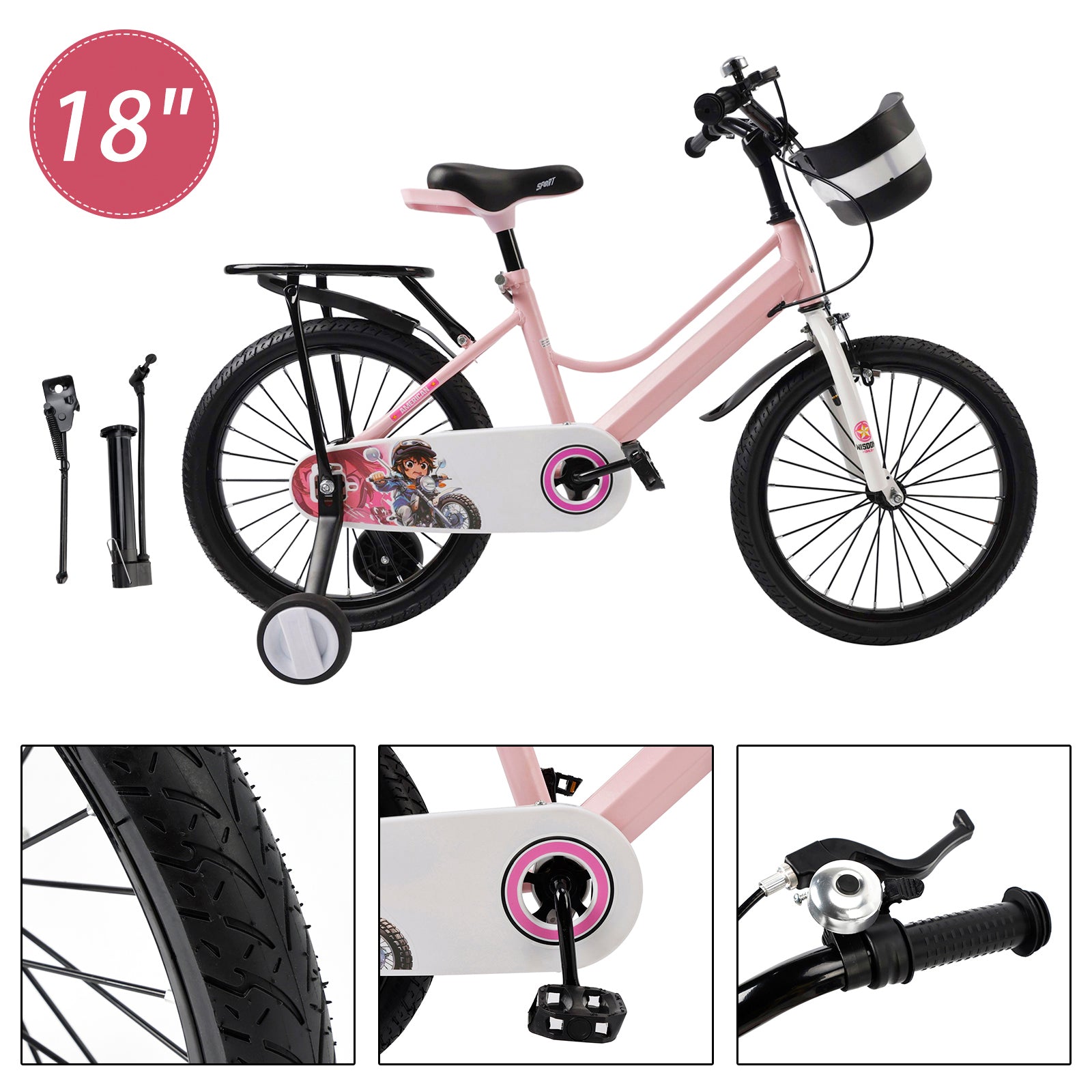 16"/18" Kids Bike for Boys and Girls with auxiliary wheels & Rack & Basket