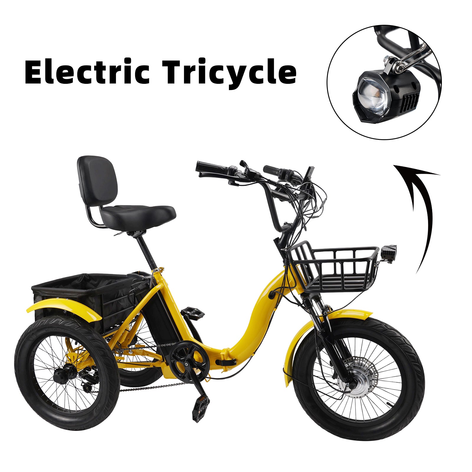 18" 7 Speed 48V 13AH 350W (peak 525W) Electric Tricycle with IPX7 Display