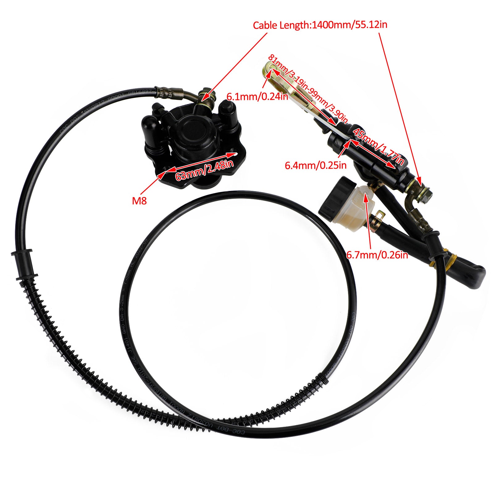 Go Kart Golf Cart ATV Rear Hydraulic Brake Assembly Caliper Master Cylinder Kit