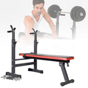 Folding Press Adjustable Weight Bench Set  w/Barbell Rack Pec