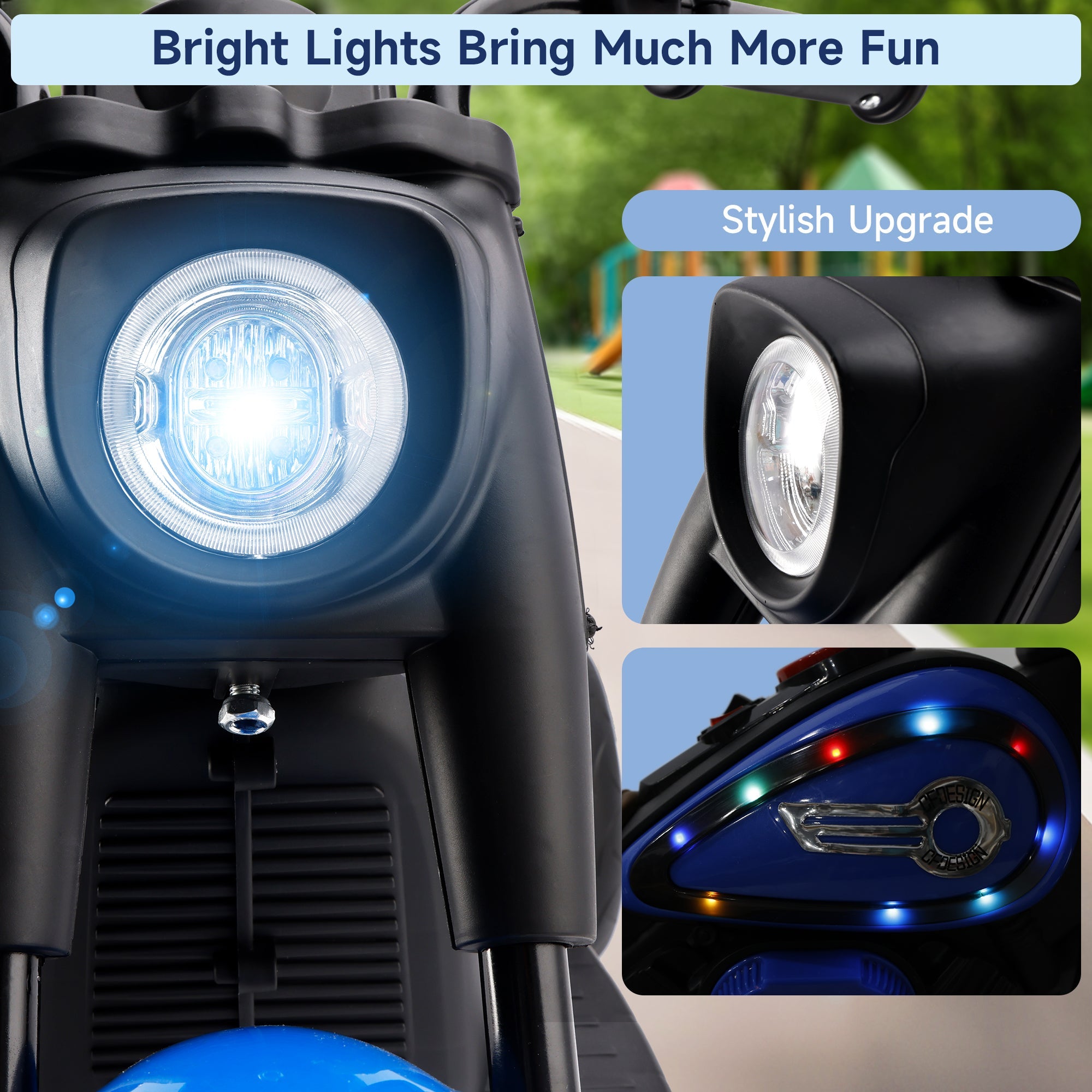 3-Wheel 6V Kids Ride-On Motorcycle with Music & Lights – Blue