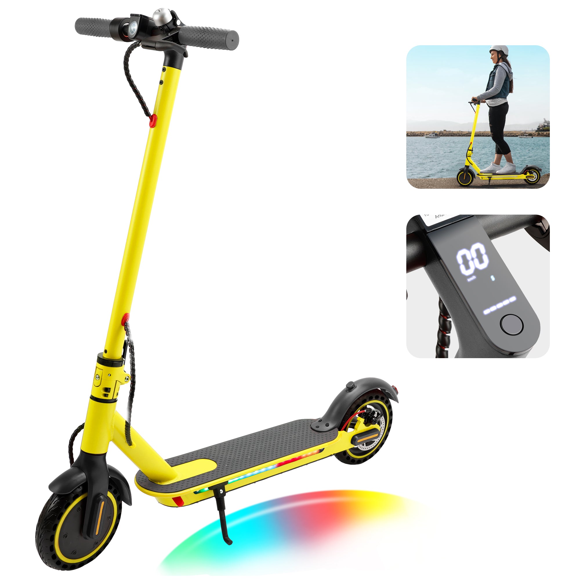 8.5" Folding Electric Scooter With app 350W 35KM Range 30km/h City Commute Yellow