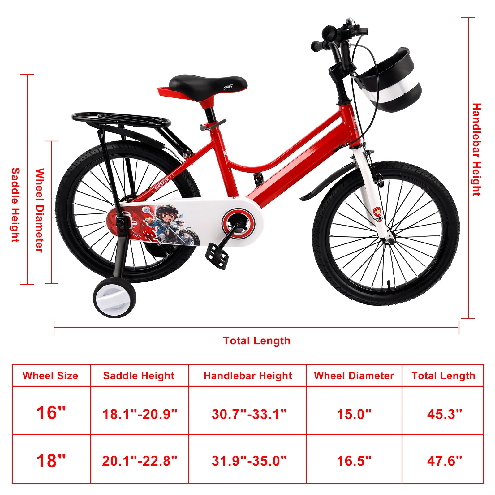 16"/18" Kids Bike for Boys and Girls with auxiliary wheels & Rack & Basket