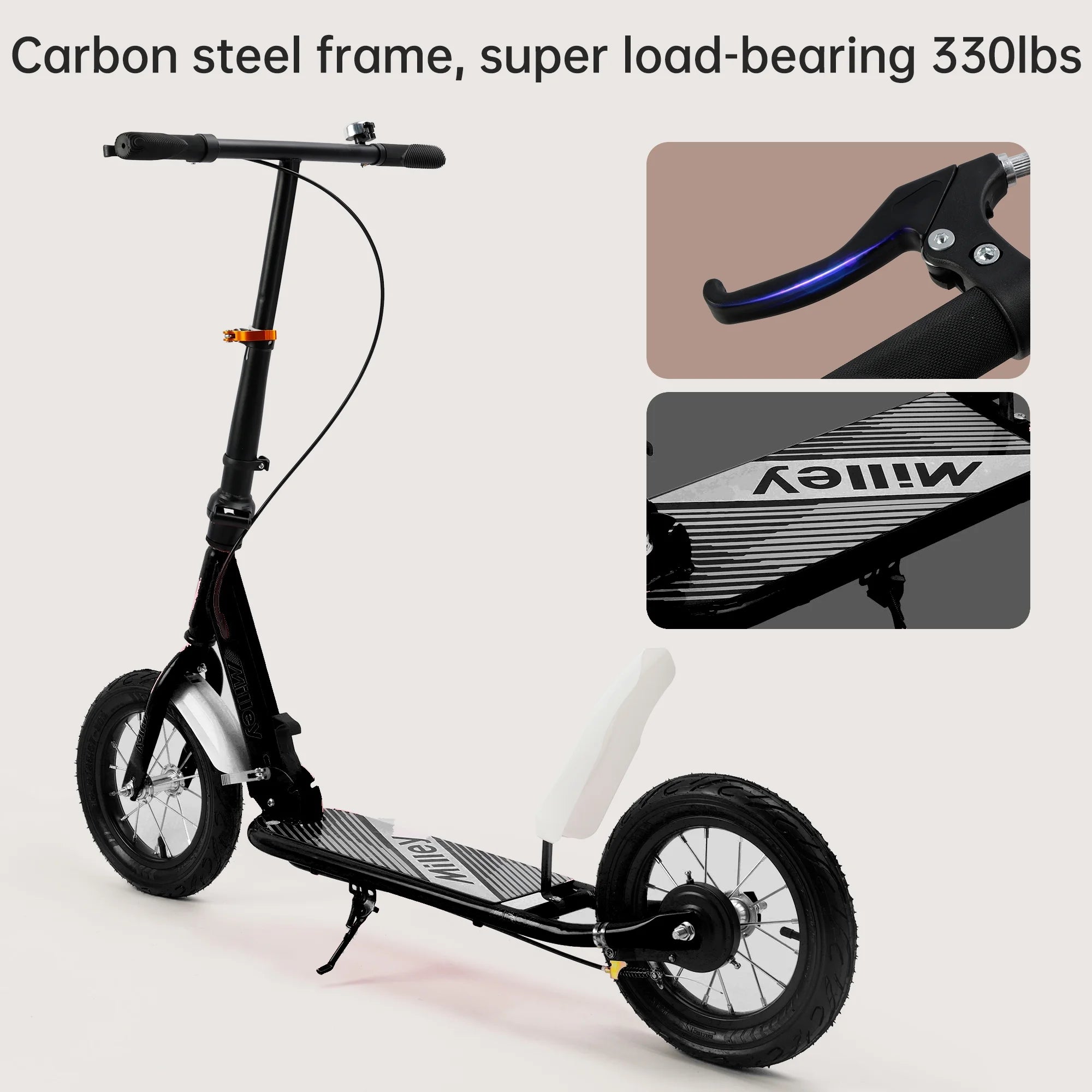 Black 12" Foldable Scooter with Shock-Absorbing Tires