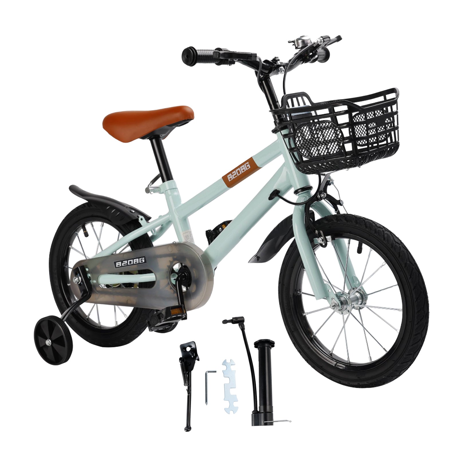 16" Children Bicycle Toddlers Bike with Training Wheels Basket Kickstand Cyan