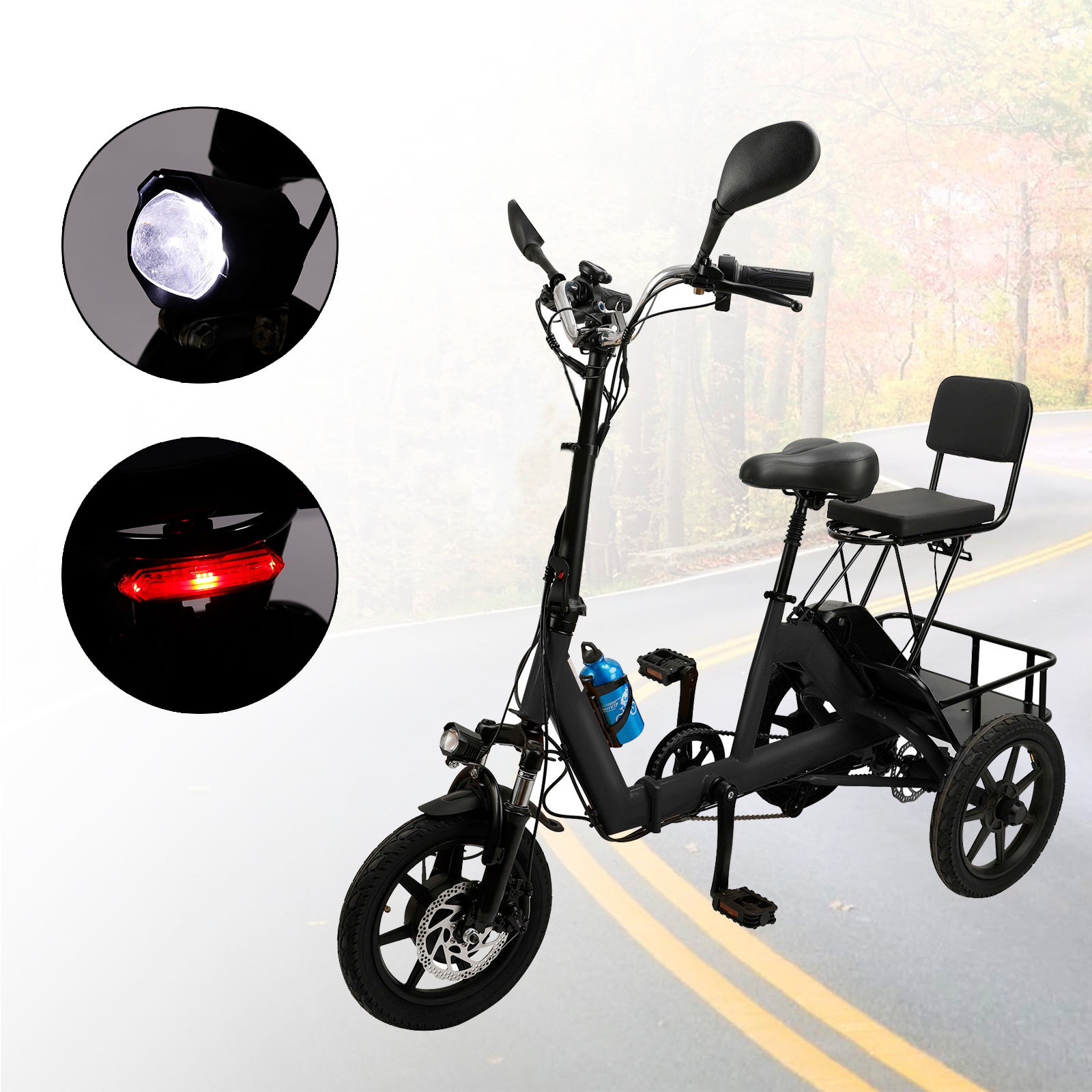 Black Foldable Electric Trike with 350W Motor & 70km Range