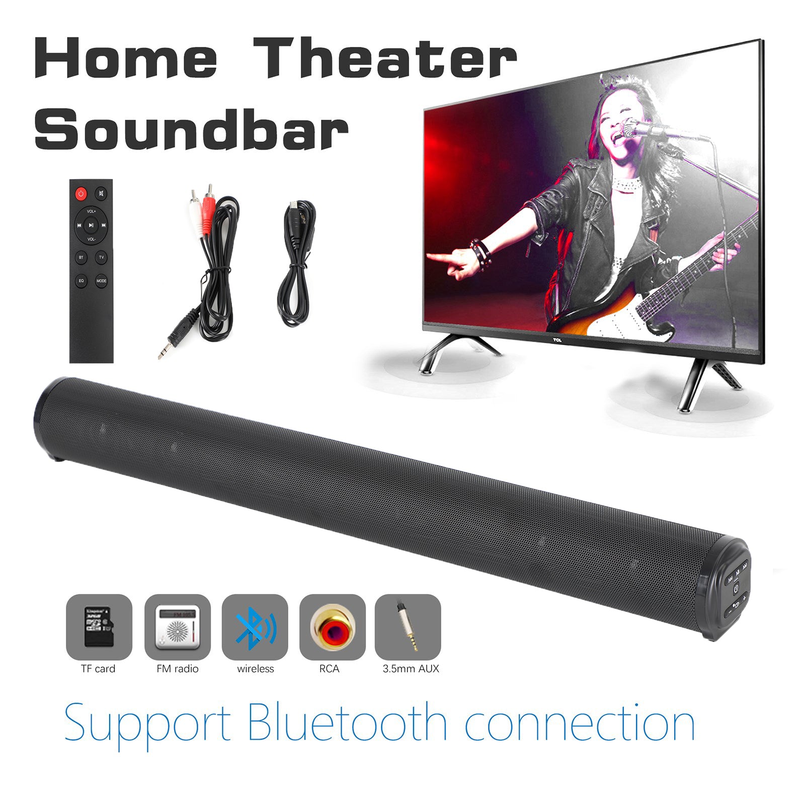 4 Speaker System Bluetooth Surround Sound Bar Wireless Subwoofer TV Home Theater
