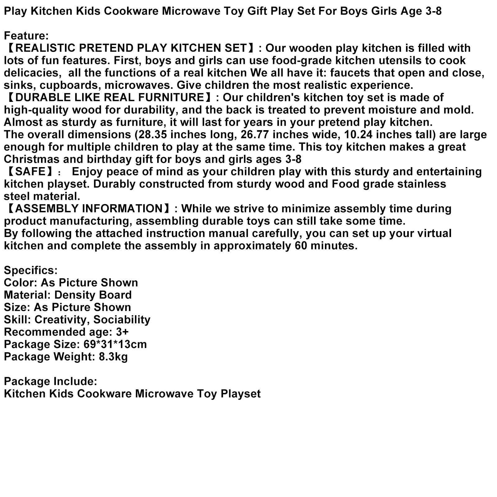 Play Kitchen Kids Cookware Microwave Toy Gift Play Set For Boys Girls Age 3-8