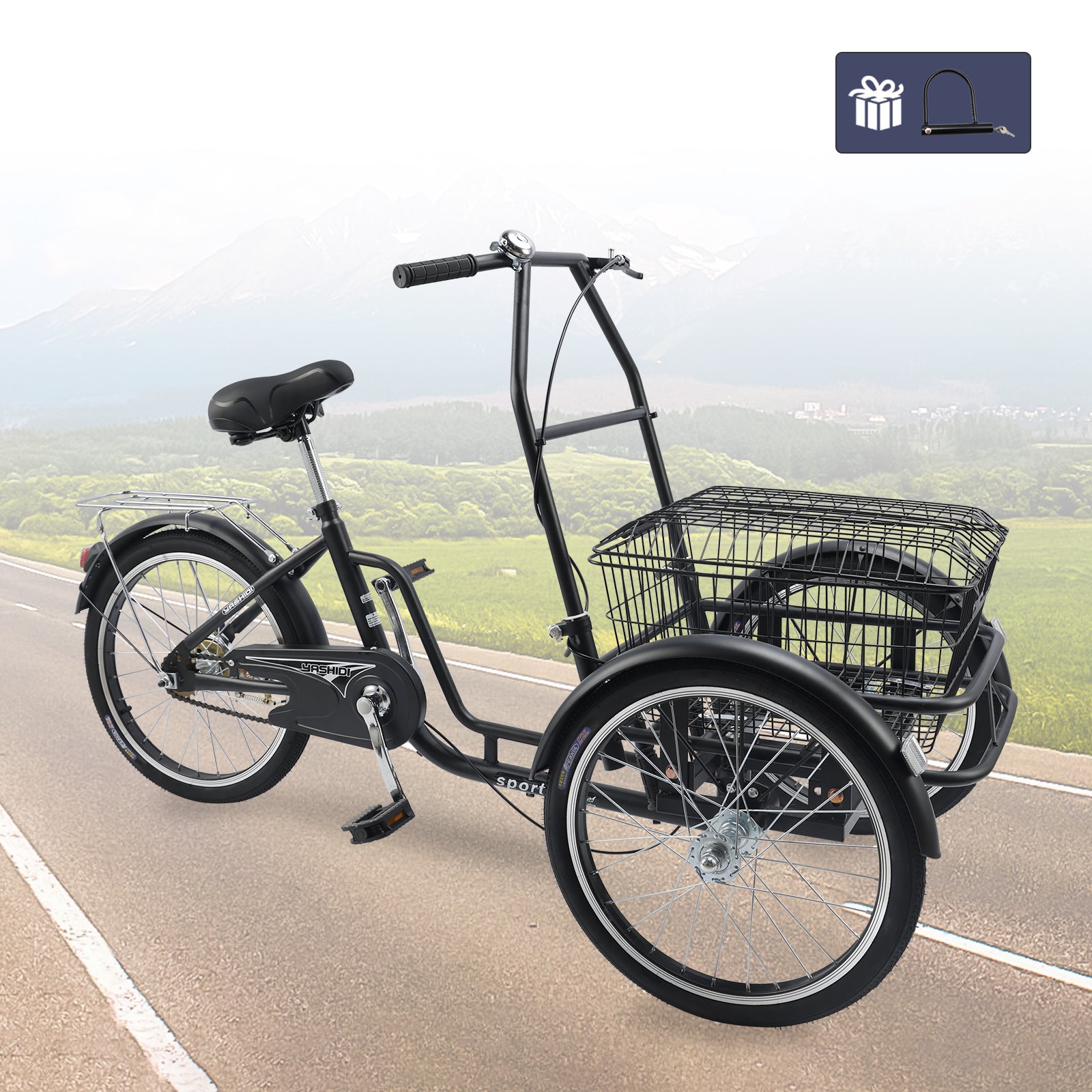 Multi-Purpose 20-Inch Tricycle with Basket & Reflective Safety