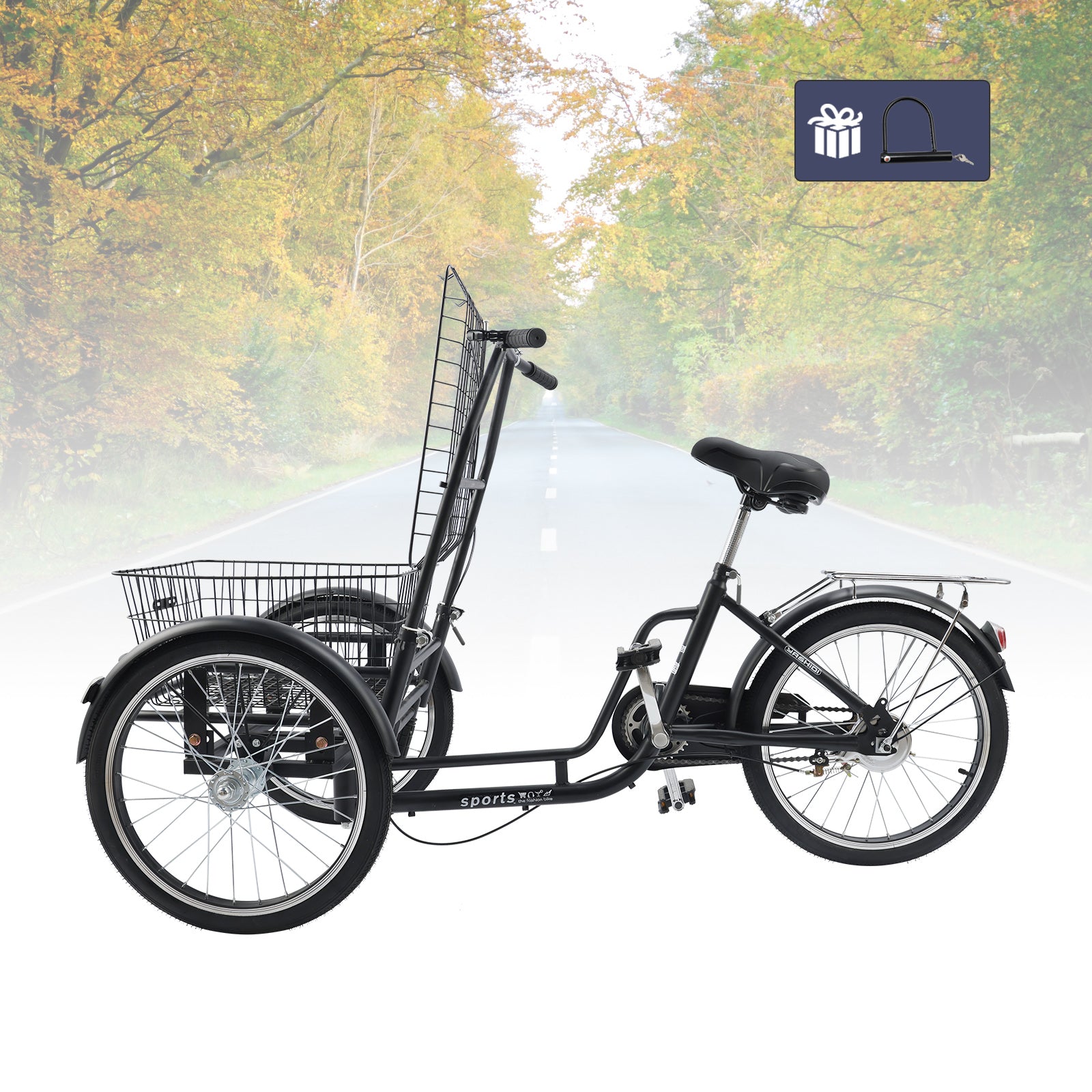 Multi-Purpose 20-Inch Tricycle with Basket & Reflective Safety