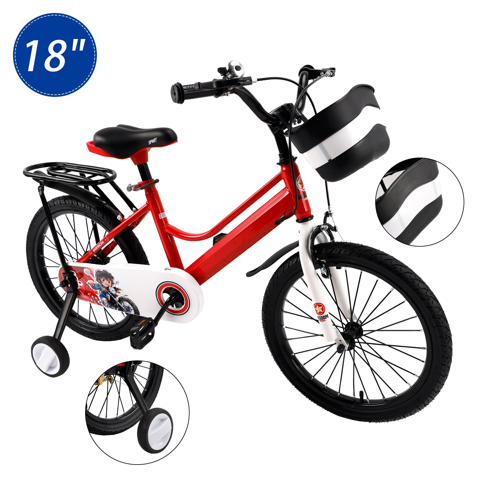 16"/18" Kids Bike for Boys and Girls with auxiliary wheels & Rack & Basket