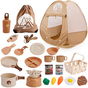 25Pcs Forest Adventure Pretend Play Set Cooking Tools Kids Camping Set with Tent