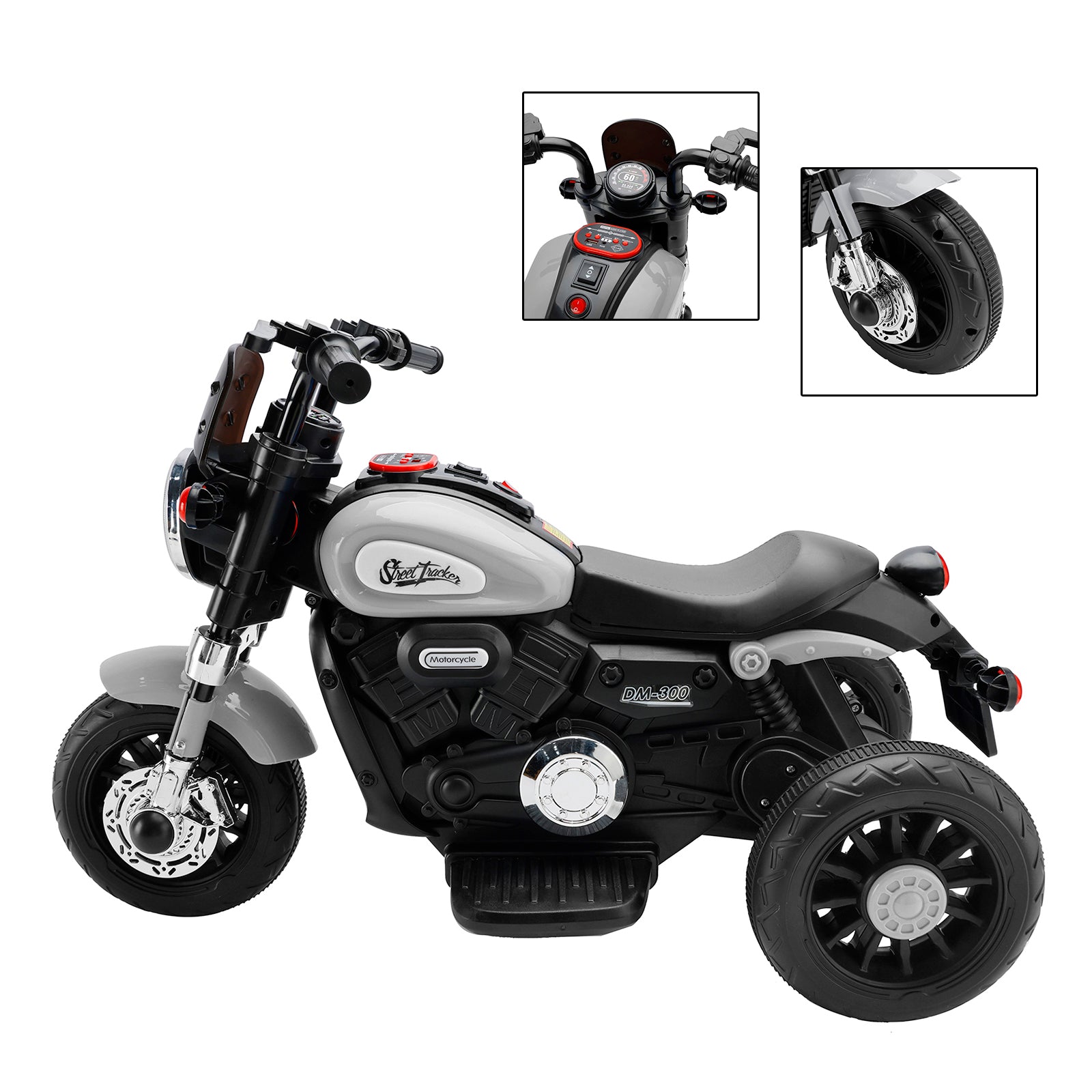 3 Wheel Kids Ride On Motorcycle 6V Powered Electric Dual Drive Toy Car Gray