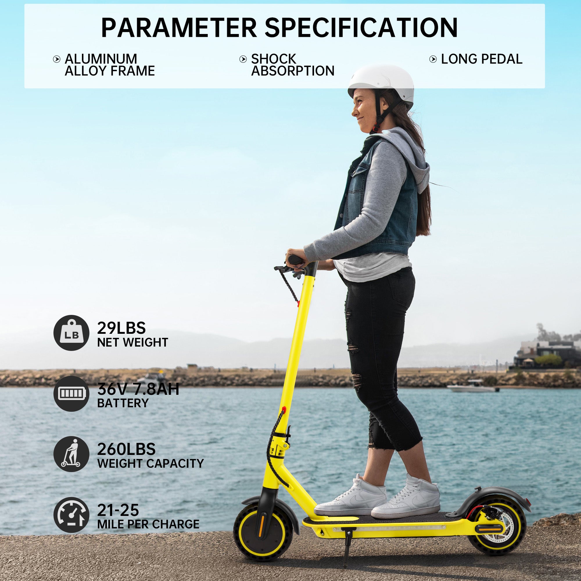 Foldable Adult E-Scooter Aerospace Alum Alloy Yellow 30.86 lb