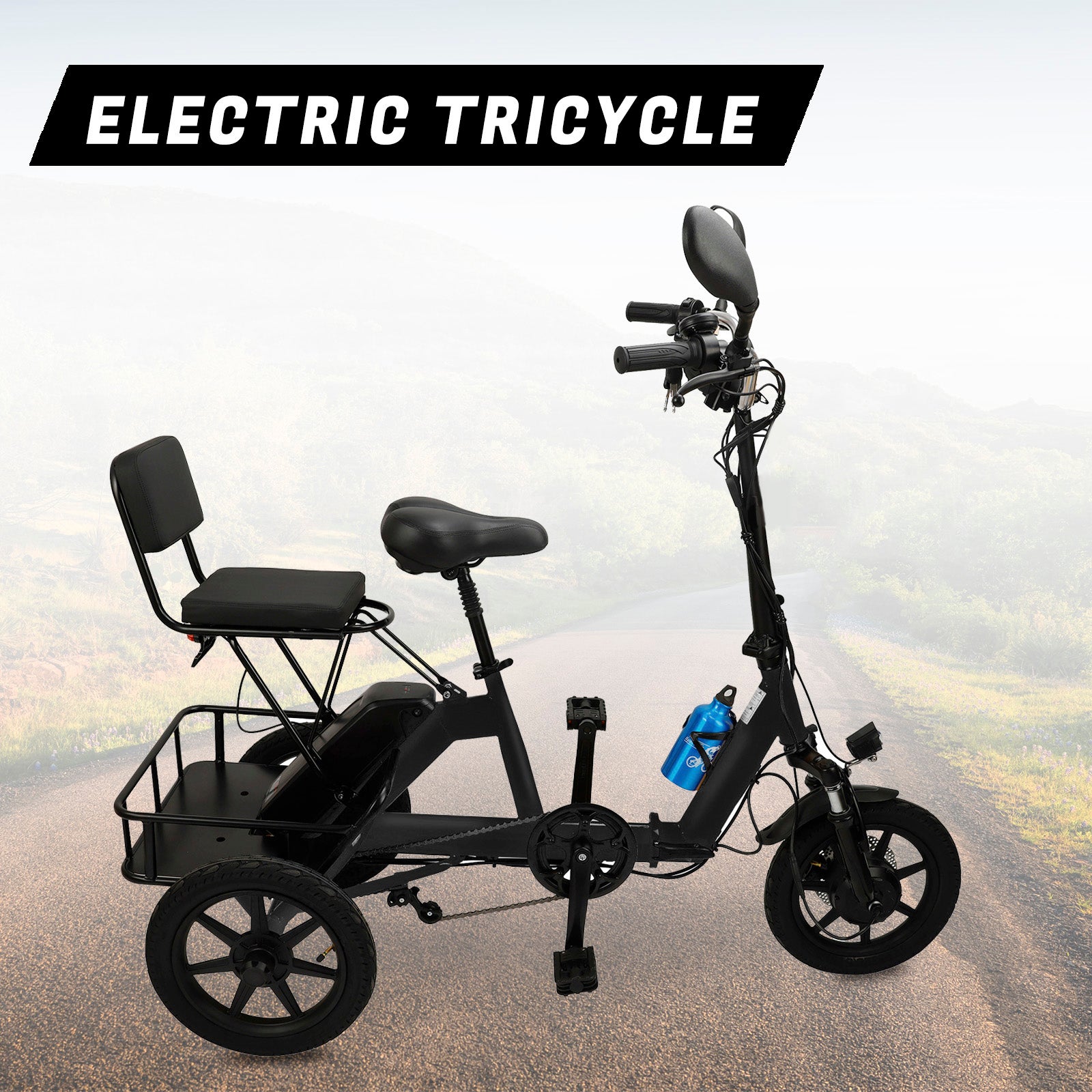 Black Foldable Electric Trike with 350W Motor & 70km Range