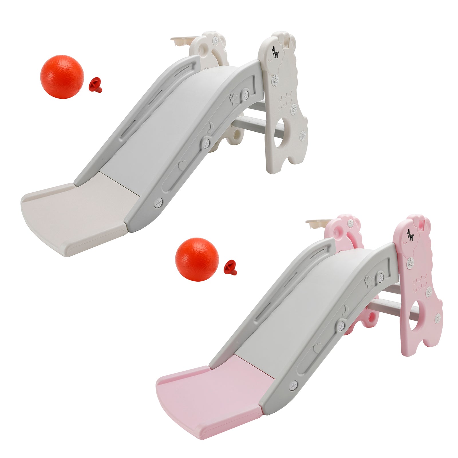 3In1 Kid Folding Slide With Climber,Basketball Hoop,Freestanding Slide Toy