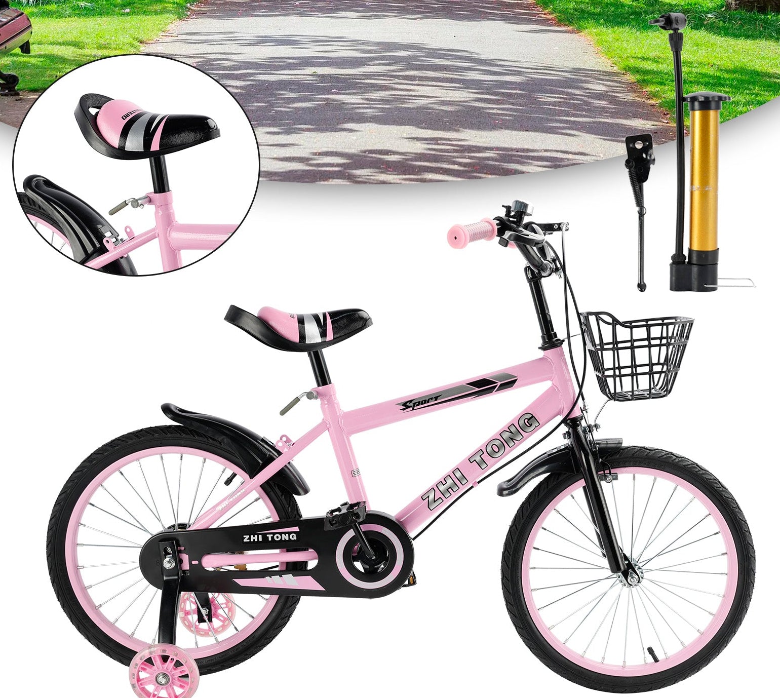 Girls 16 inch Kids Bike age Adjustable Seat w/ Auxiliary Wheels