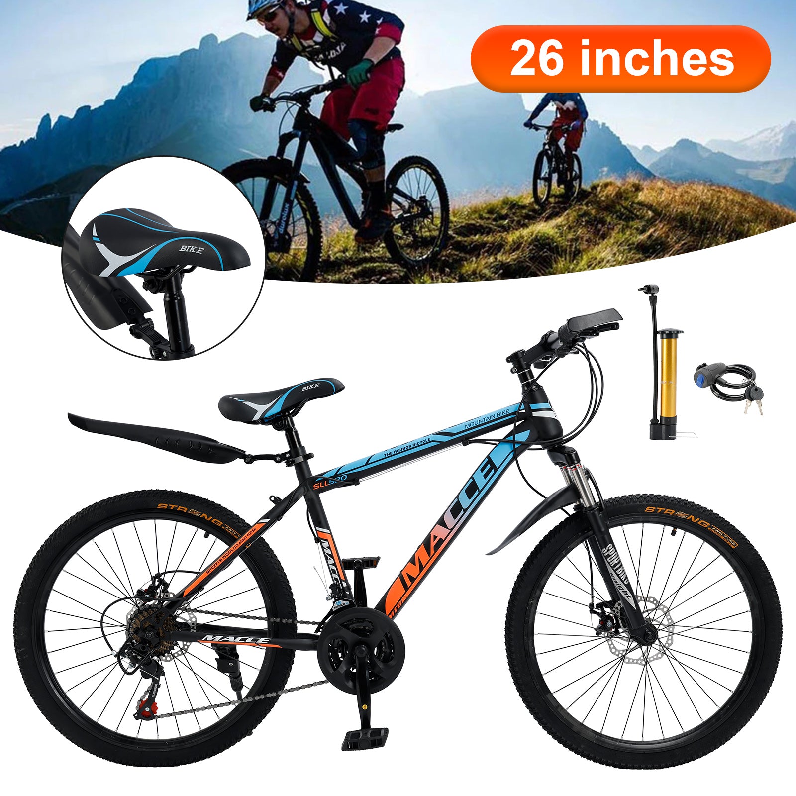 26 inch 24-Speed Mountain Bike with Suspension & Dual Disc Brakes