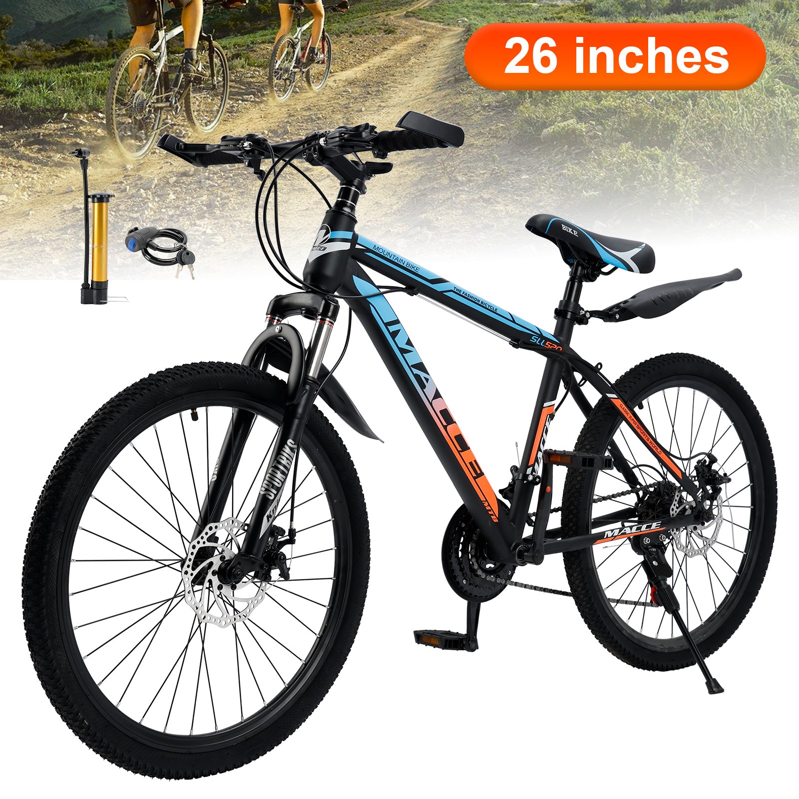 26 inch 24-Speed Mountain Bike with Suspension & Dual Disc Brakes