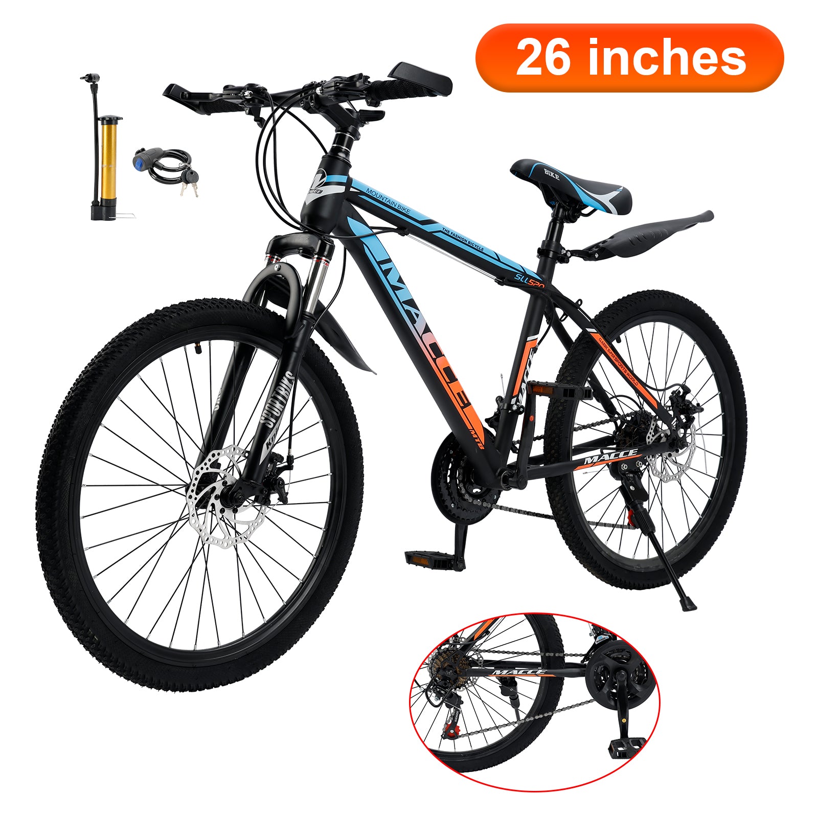26 inch 24-Speed Mountain Bike with Suspension & Dual Disc Brakes