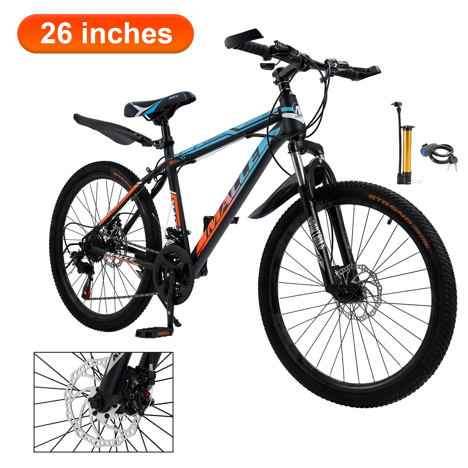 26 inch 24-Speed Mountain Bike with Suspension & Dual Disc Brakes