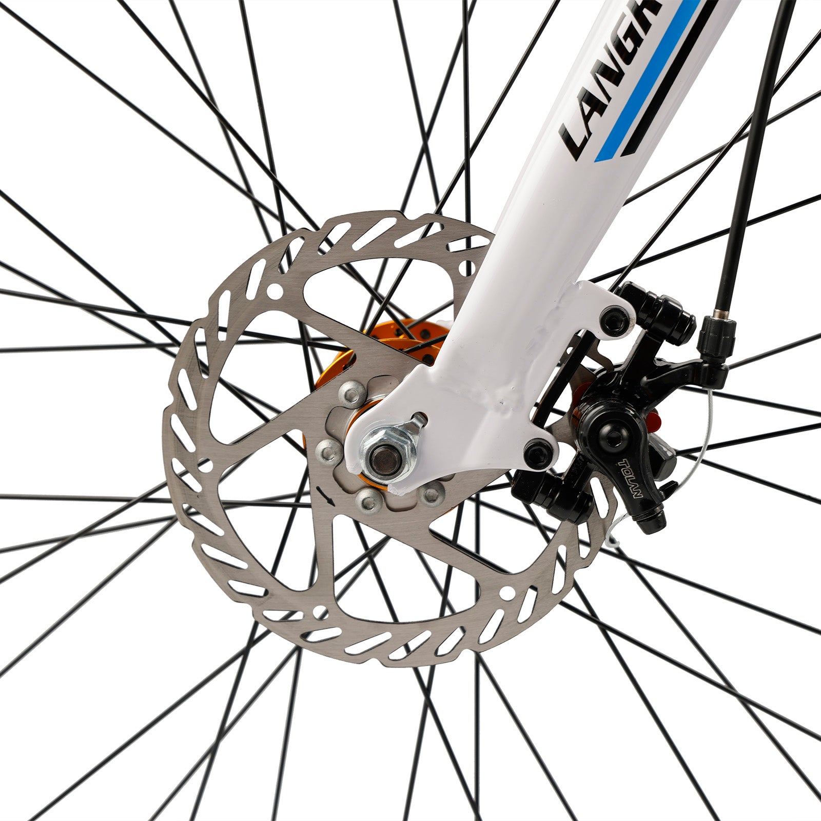 26" 27-Speed White-Blue Road Bike with Suspension & Disc Brakes