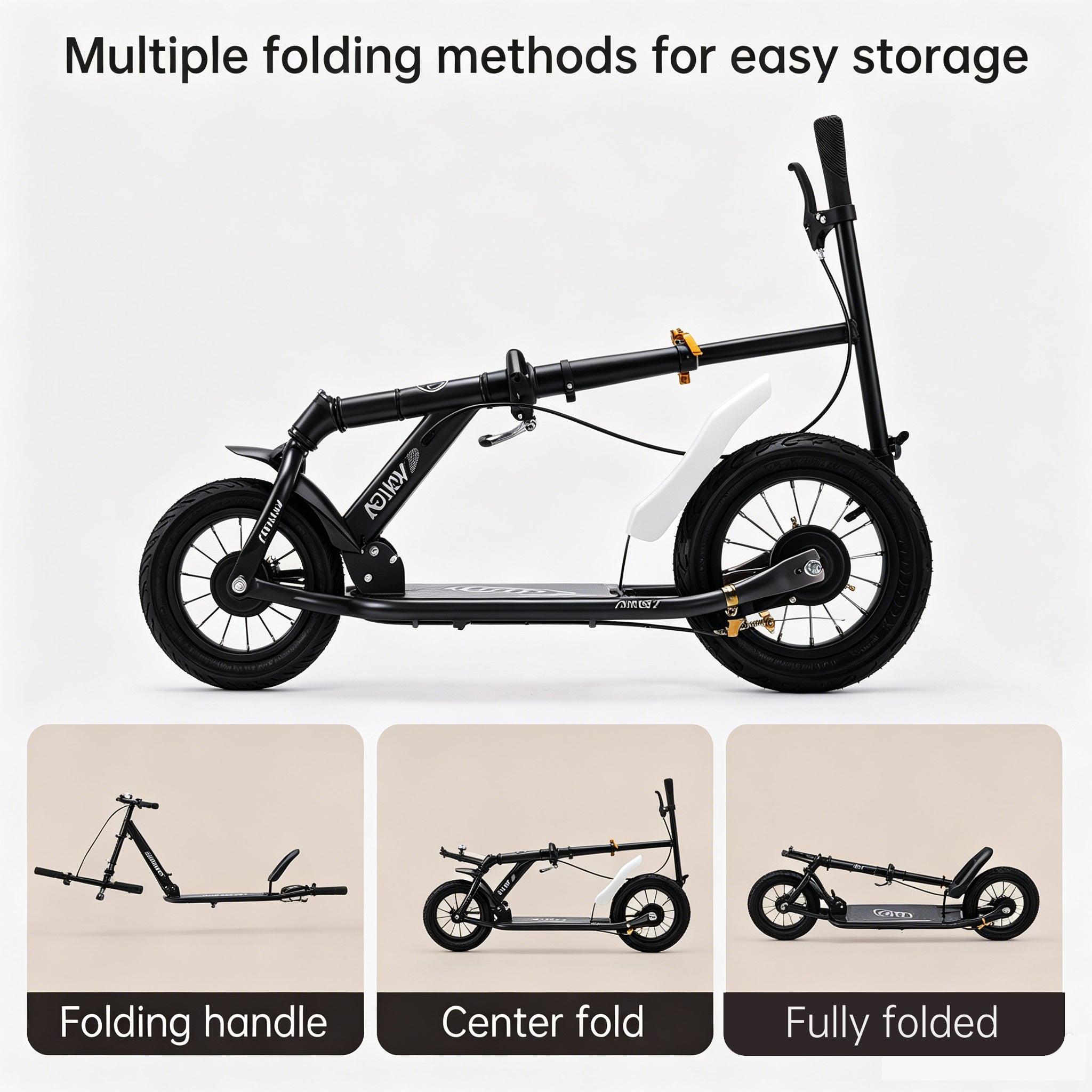 Black Foldable Commuter Scooter for Adults & Teens – Shock-Absorbing, 12" Air Tires