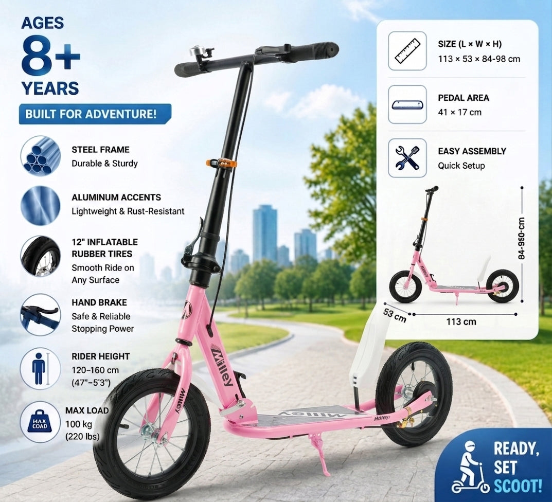 Foldable Commuter Kids Scooter with 12" Air Tires