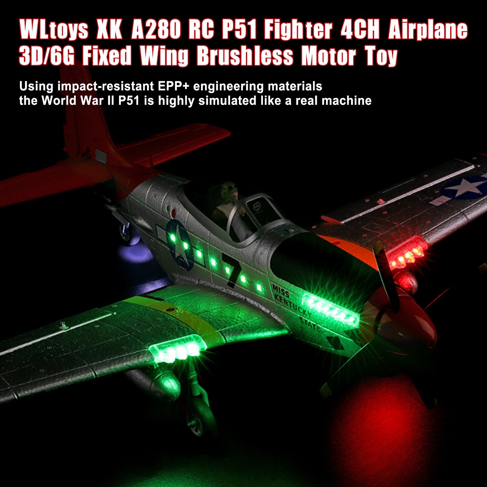 WLtoys XK A280 RC P51 Fighter 4CH Airplane 3D/6G Fixed Wing Brushless Motor Toy