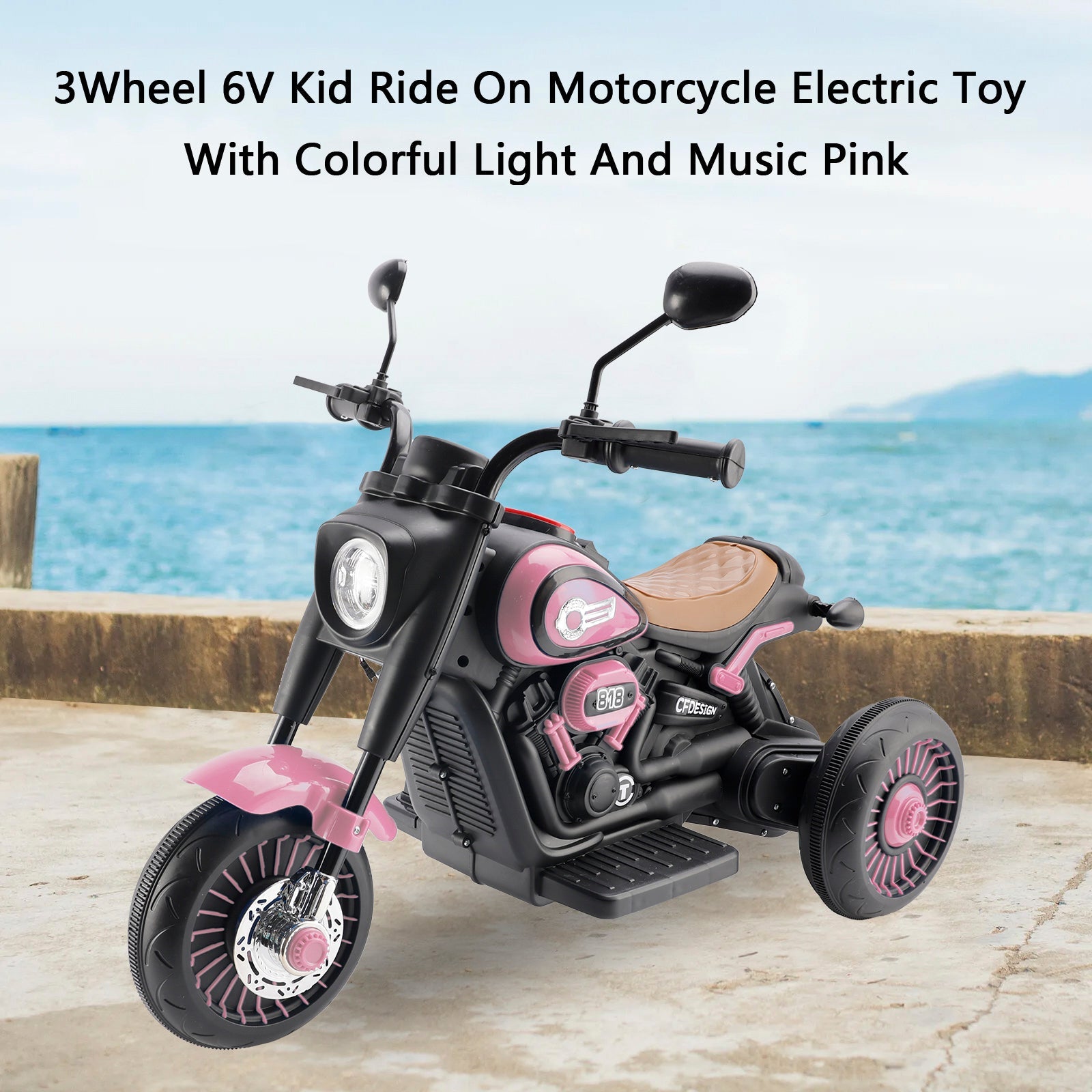 3-Wheel 6V Kids Ride-On Motorcycle with Colorful Light & Music – Pink