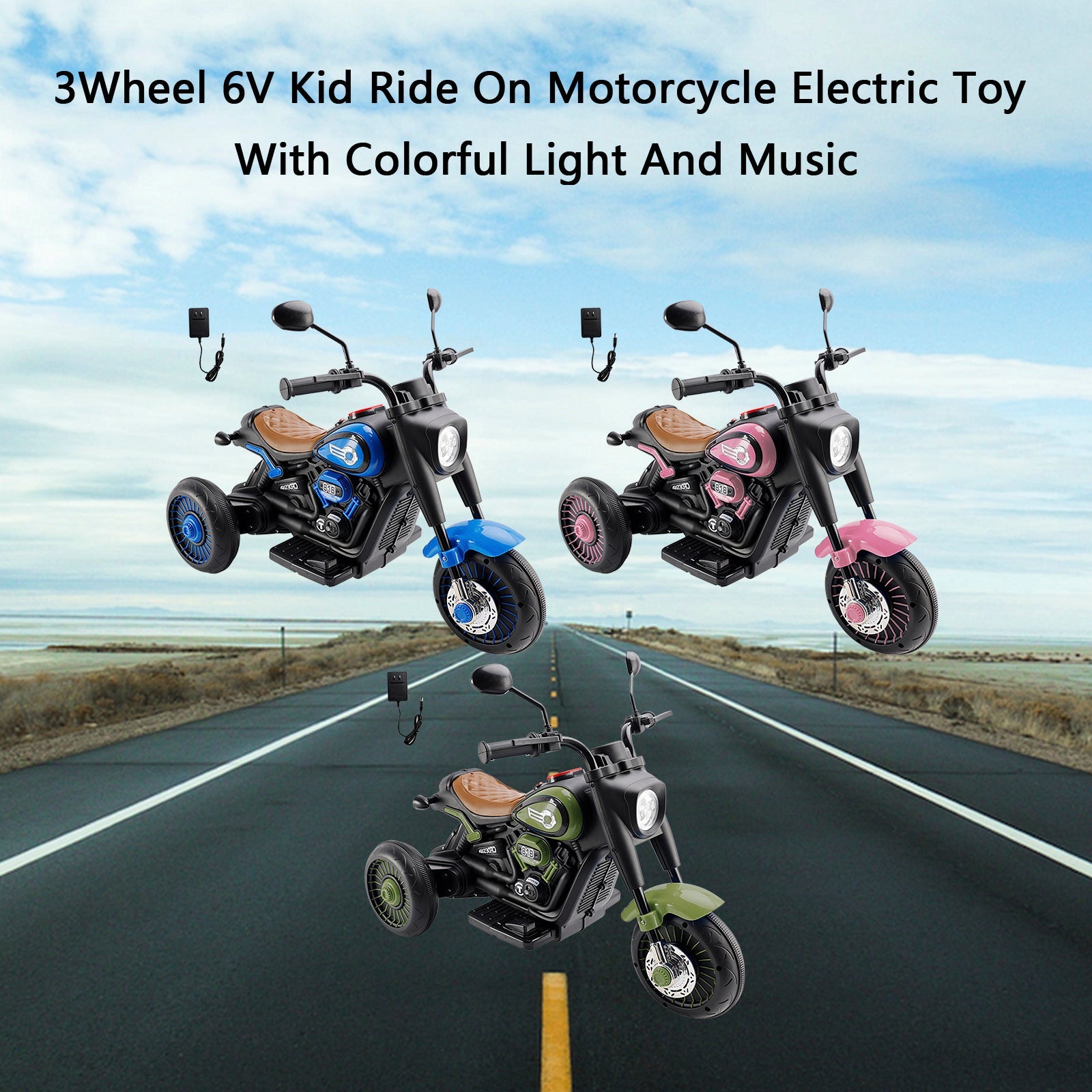 3Wheel 6V Kid Ride On Motorcycle Electric Toy With Colorful Light And Music