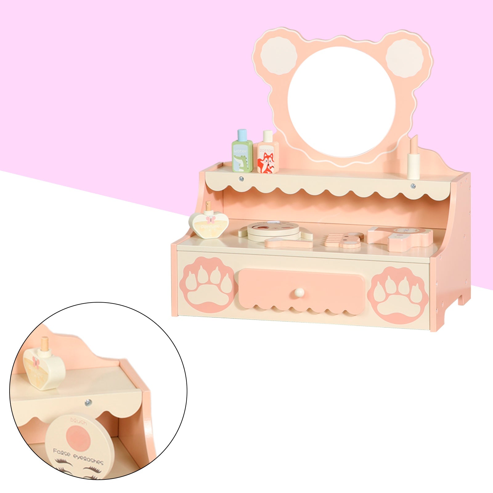 Kids Vanity Set with Storage Drawer Little Girls' Makeup Table with Mirror Toddler Pretend Play Vanity Desk with 8 Makeup Accessories Princess Vanity for 3+ Years Old Kids
