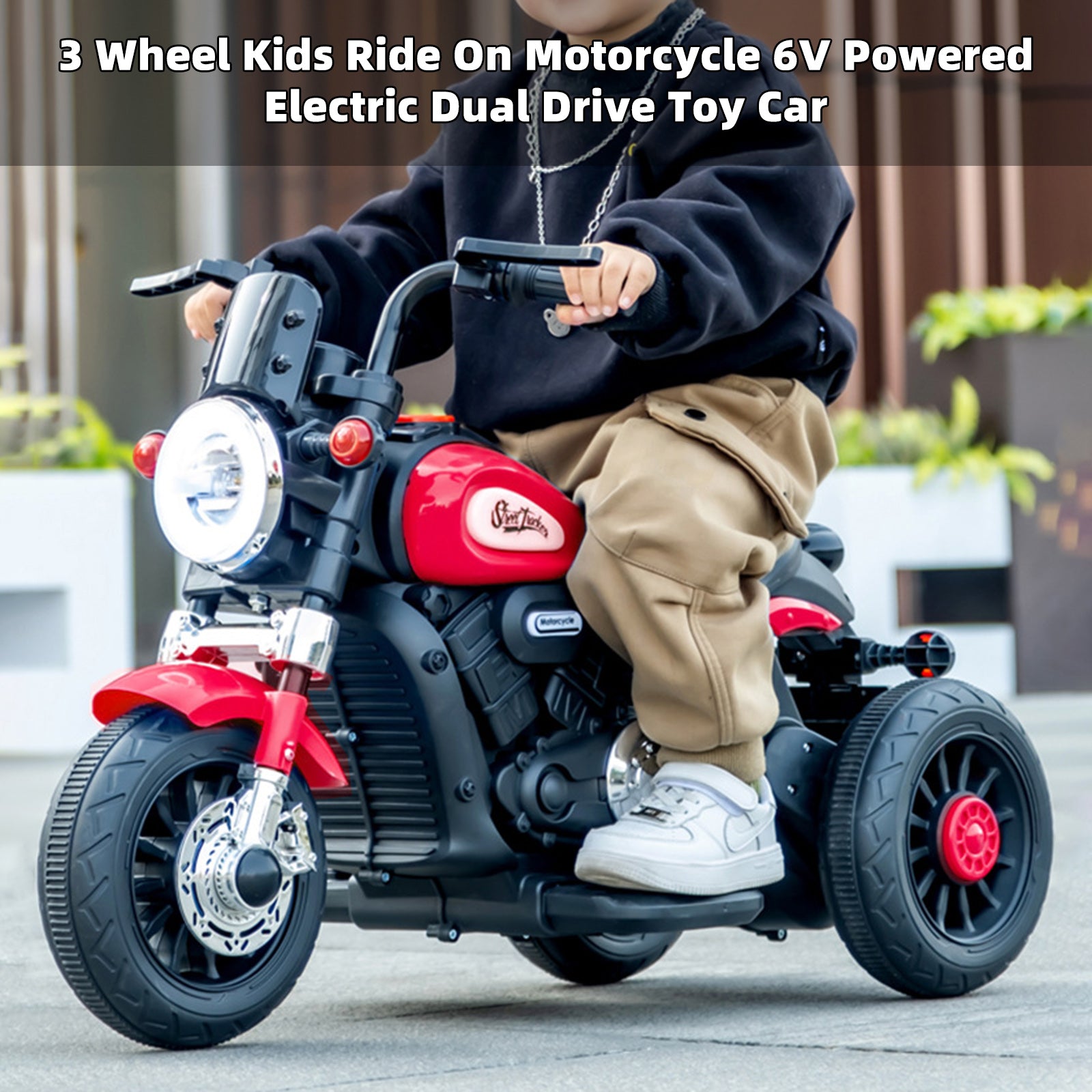 3-Wheel Kids Ride-On Motorcycle 6V (Red) | Dual Drive
