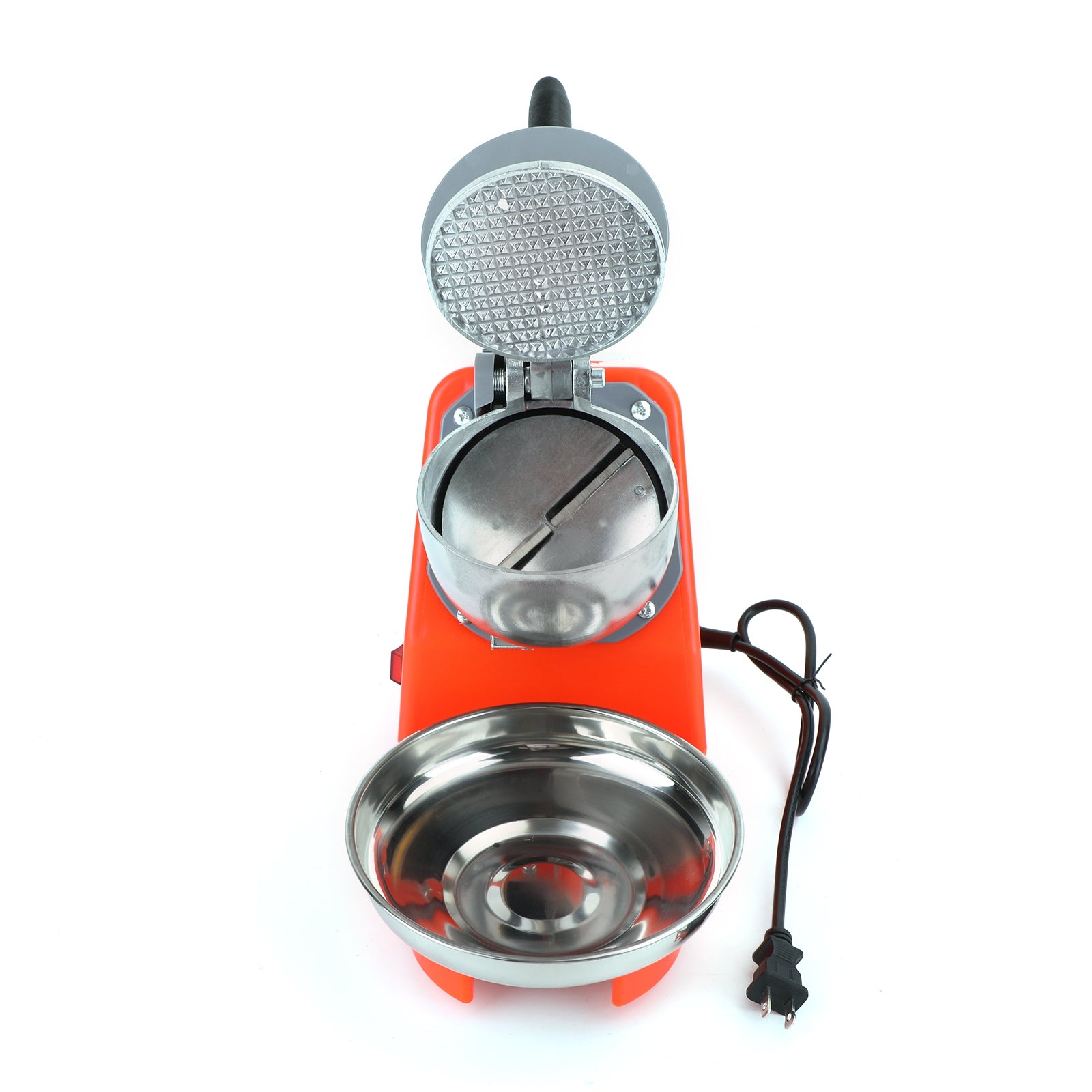 Summer Essential Orange 300W Electric Ice Crusher Machine,Shaver Snow Cone Maker,Dual Blades Aluminium Cover, Kitchen Utensils for Home Commercial Use