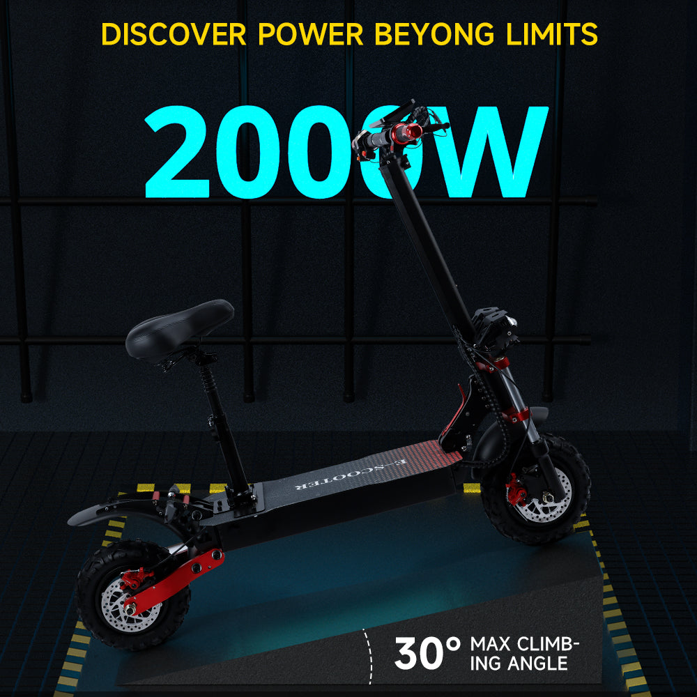 2000W 21ah off-road alloy electric scooter for adult，With large display screen,  Dual drive 12" tires