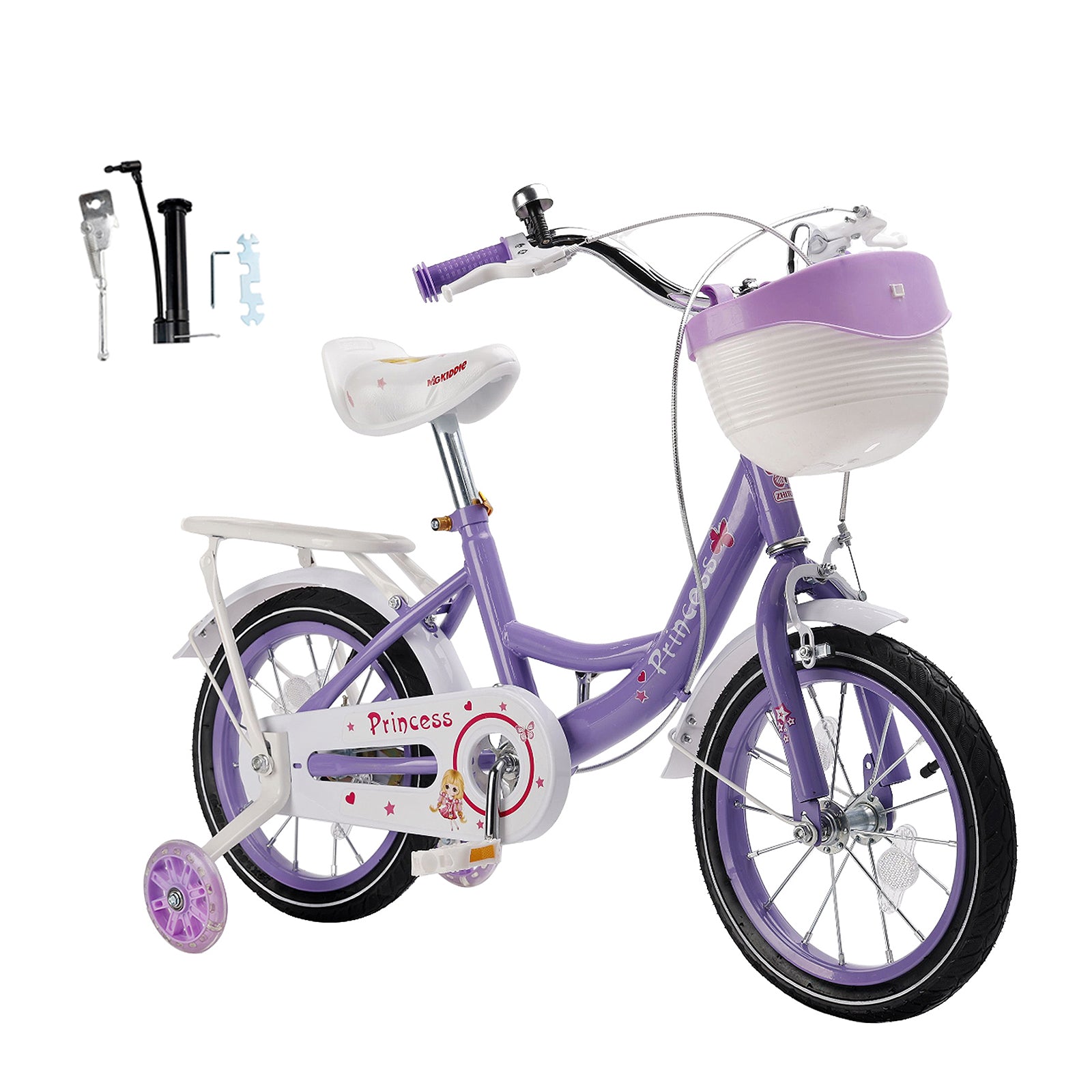 16"/18" Kids Bicycle Girls Bike with Training Wheels Basket Kickstand