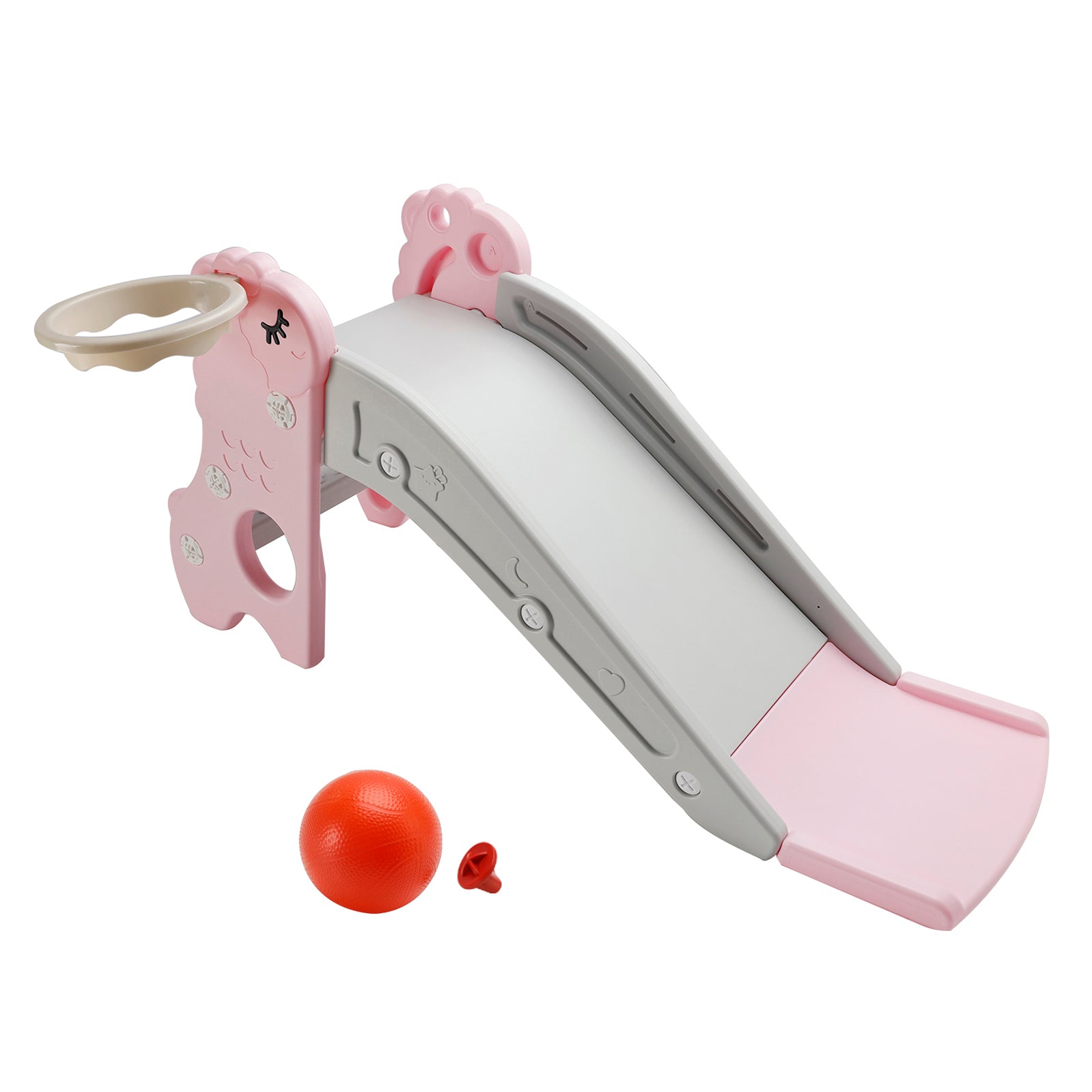3In1 Kid Folding Slide With Climber,Basketball Hoop,Freestanding Slide Toy