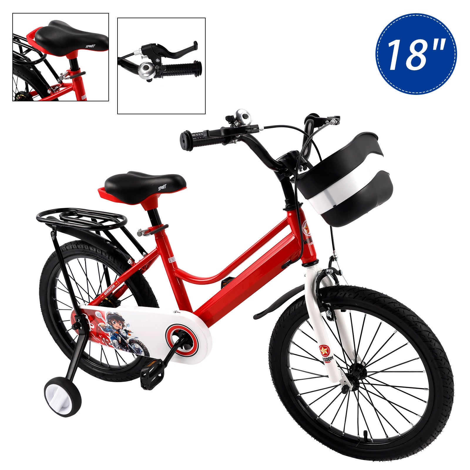 16"/18" Kids Bike for Boys and Girls with auxiliary wheels & Rack & Basket