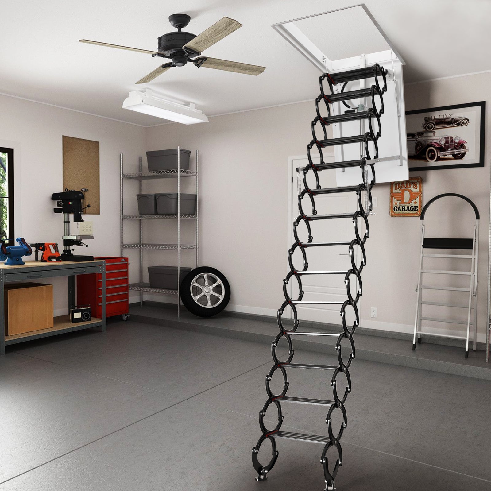 13-Step Electric Alum Folding Ladder 11.8FT Remote Loft Home 3527.5