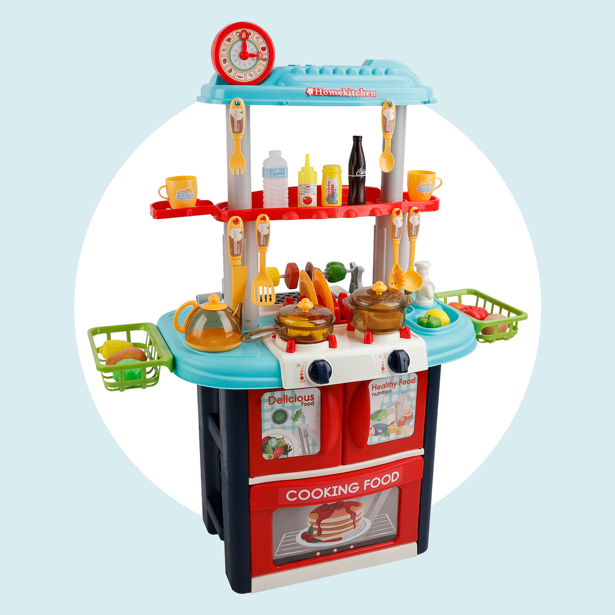 Plastic Tableware Kitchen Set With Sound, Light And Spray Function Kid Toy Blue