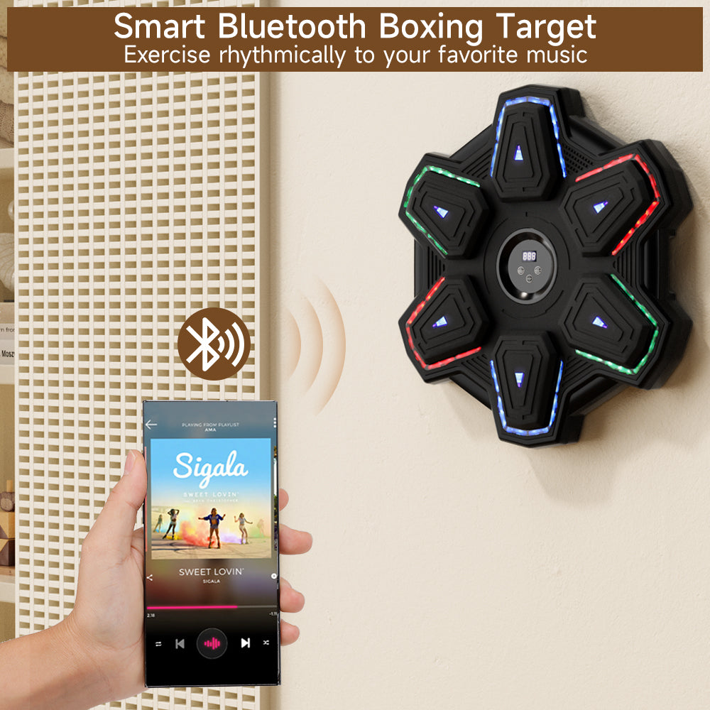 Wall-Mounted for Adults Colorful LED Music Punching Machine with Gloves – Bluetooth Boxing Trainer Perfect for Home & Office Workouts