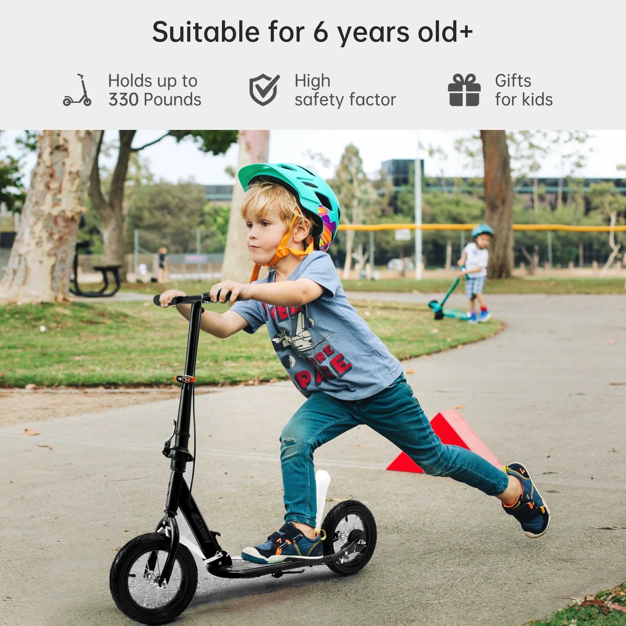 Black 12" Foldable Scooter with Shock-Absorbing Tires