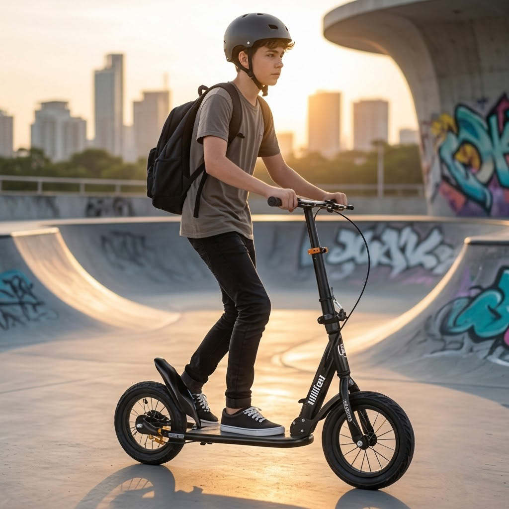 Black Foldable Commuter Scooter for Adults & Teens – Shock-Absorbing, 12" Air Tires