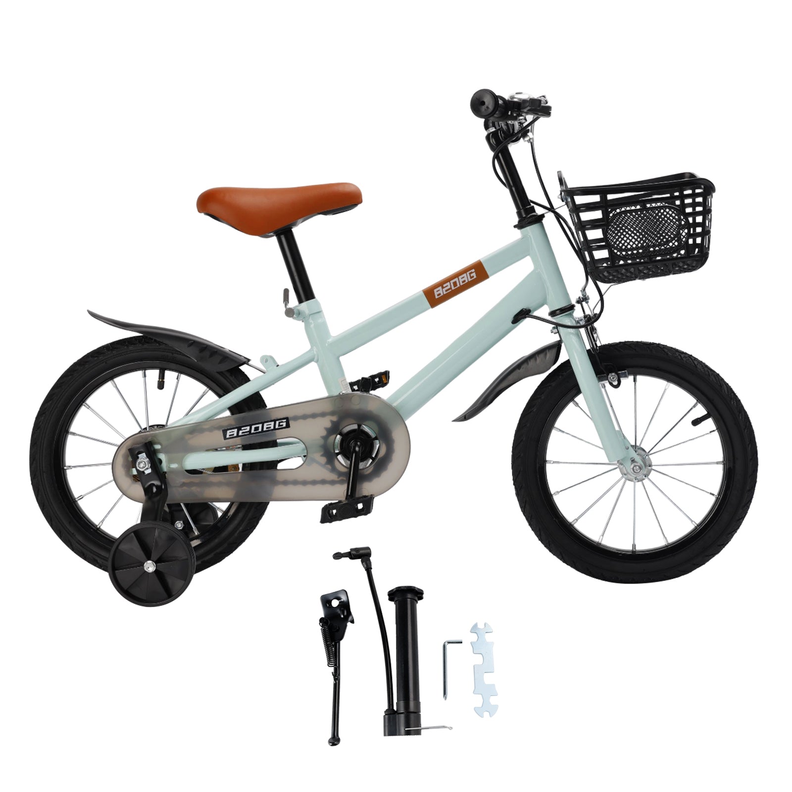 16" Children Bicycle Toddlers Bike with Training Wheels Basket Kickstand Cyan