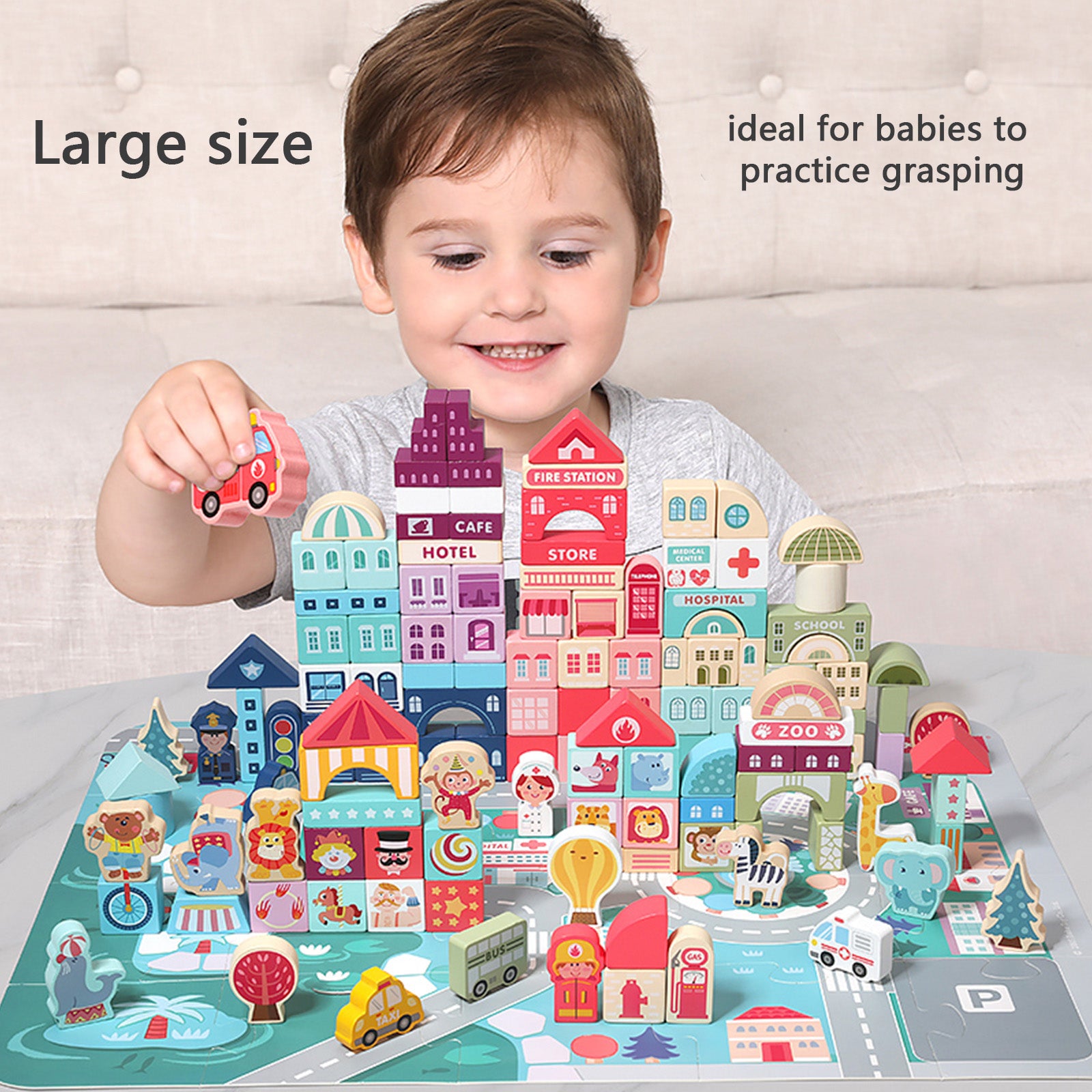 Urban Street Scene Building Blocks Set for Toddlers -140 Durable Blocks with Educational Puzzle-Kid’s Blocks