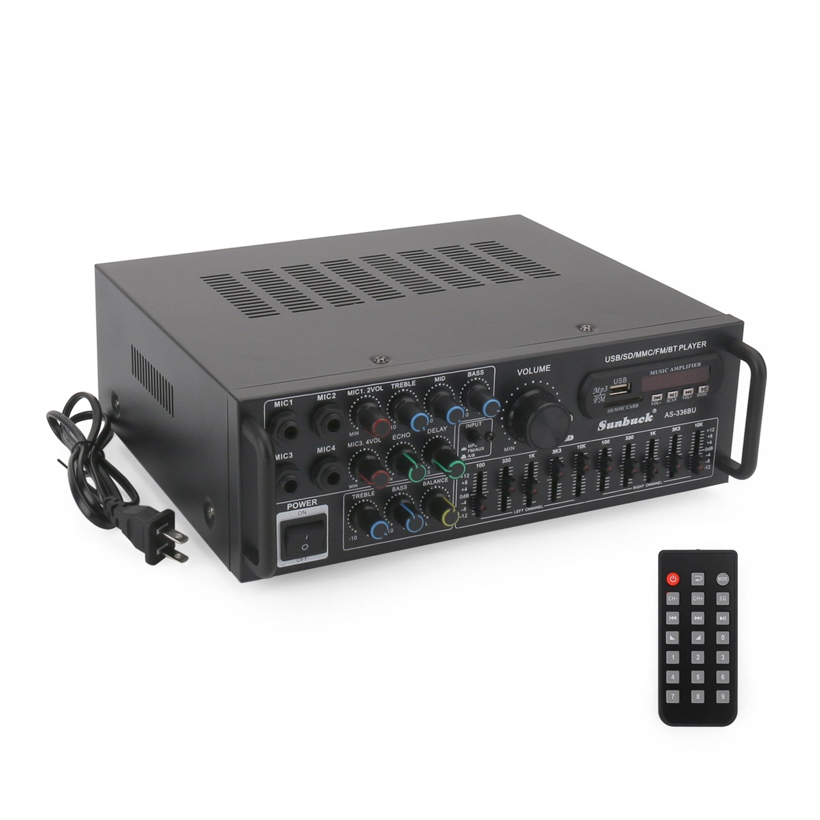 Sunbuck 110V 2000W 2CH EQ Bluetooth Stereo Amplifier Support USB Disk SD Card